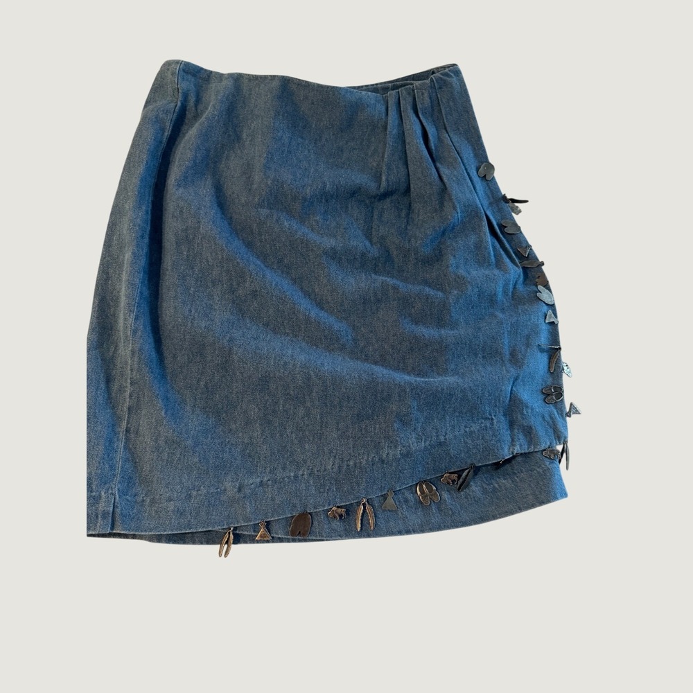 Cambridge Dry Goods Denim Wrap Skirt Womens 8 Blue Southwestern Charms Mini Boho